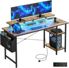 Image of DOMSHOCT Gaming Desk with LED Lights & Power Outlets, Reversible Computer Desk