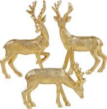 Lulu Home 3pcs Christmas Resin Reindeer Decor Set, Golden Tabletop Figurines