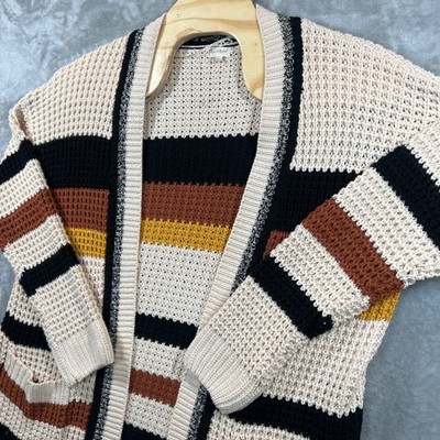Hem & Thread Sweater Striped Cardigan Open Front Knit Boho Women s Large Comfy