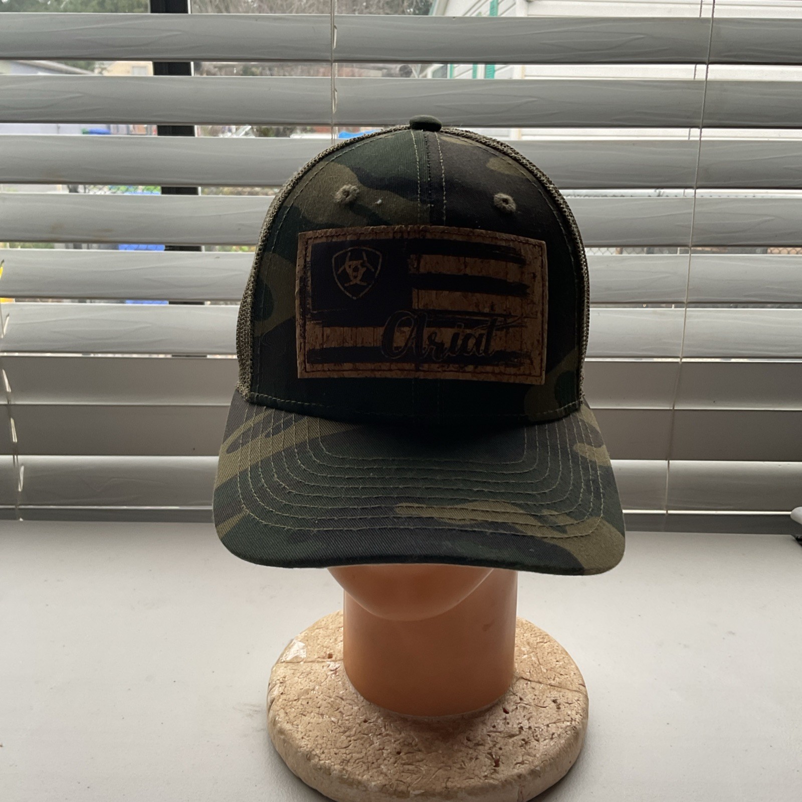 Ariat Flag Patch Trucker Baseball Hat Cap Green C… - image 1