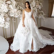 Vintage Wedding Dresses Mariages Spaghetti Straps A-line Appliques Scoop Neck