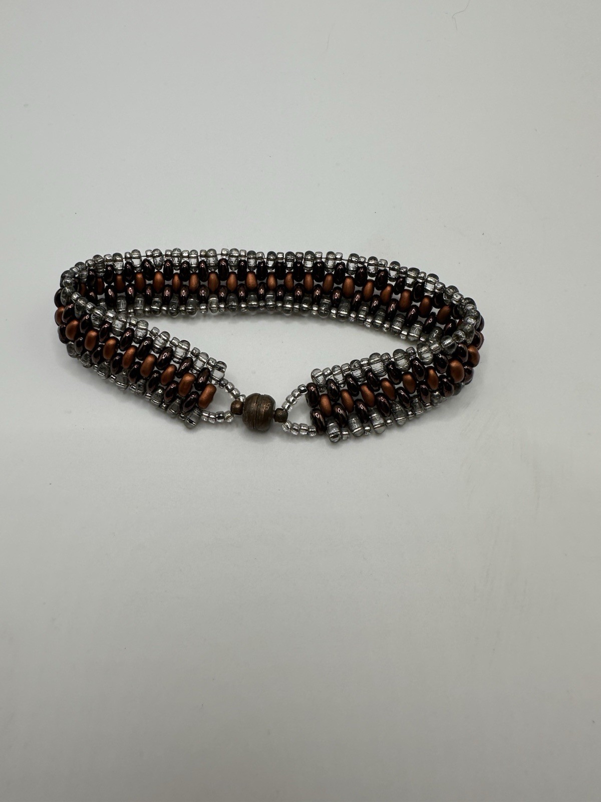 Copper & Silver Color Beaded Bangle Bracelet Size 7