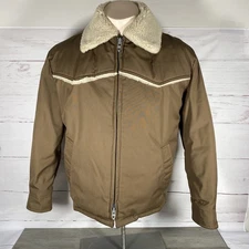 Vtg Tempco 80's Western Goose Down Winter Snow Jacket Faux Fur Brown Size M/L
