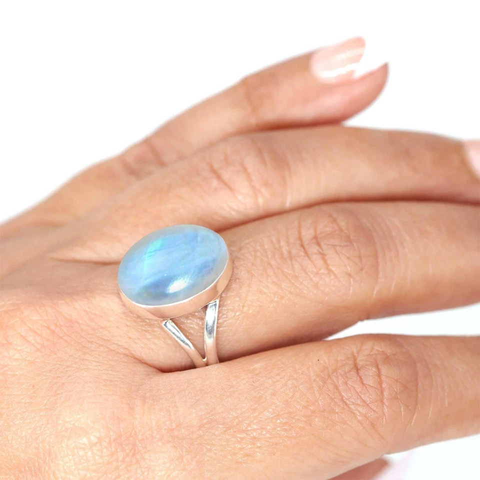 White Moonstone Silver Ring Size 11, 925 Sterling Silver Ring for Women, Natu... - Image 2 of 4
