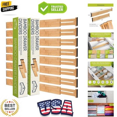 8-Pack Adjustable & Expandable Bamboo Drawer Dividers for Elegant Organization