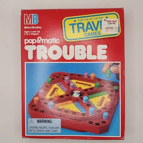 Vintage 1989 Milton Bradley Trouble Pop O Matic Travel Mini Board Game w/ Box