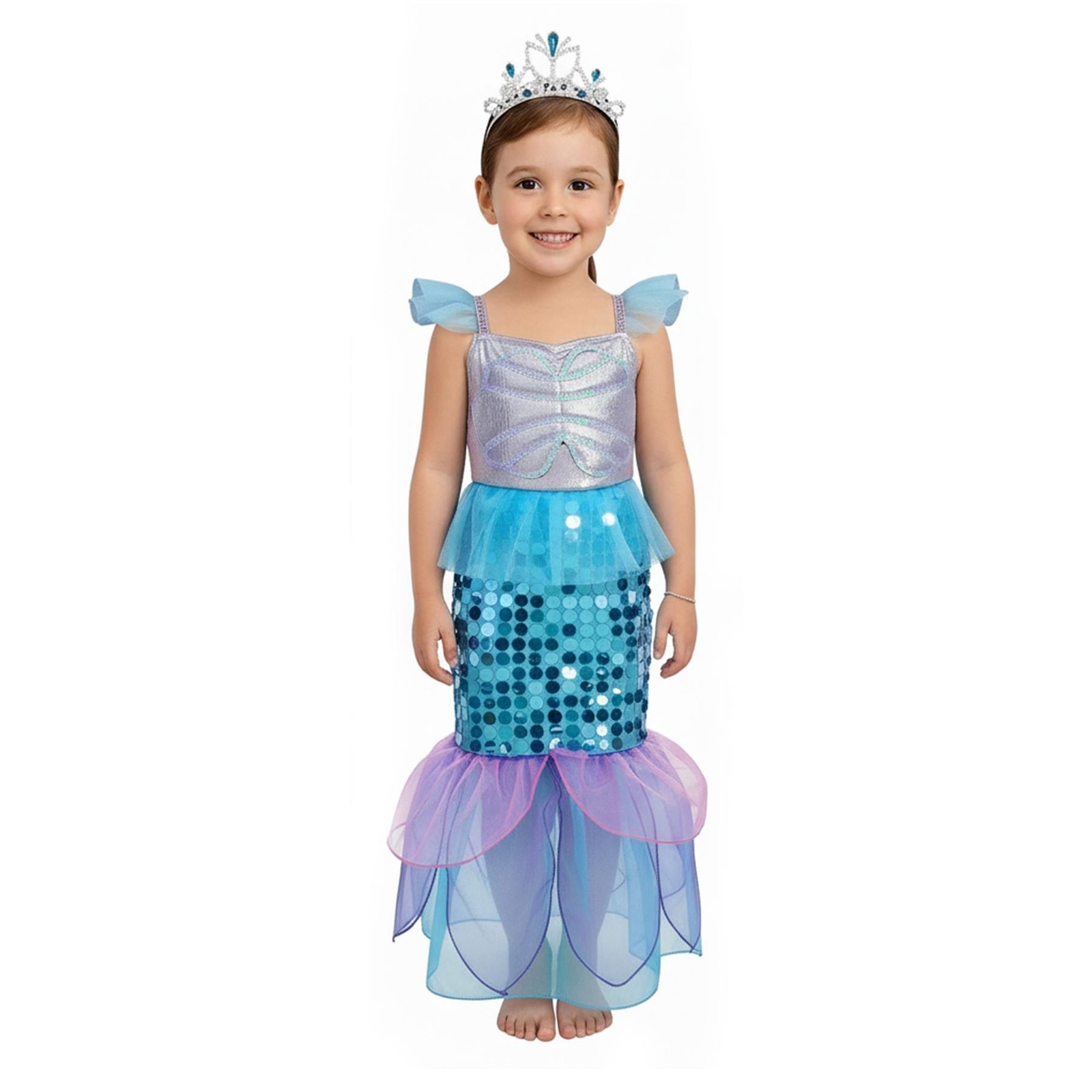 A2Z 4 Niñas Disfraz De Sirena Para Halloween Con Corona Brillante De Lentejuelas