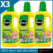 3 x MIRACLE-GRO ALL PURPOSE LIQUID PLANT FOOD 1L POUR & FEED CONCENTRATED NEW 5.66 per litre