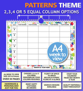 Personalised Week View Family Calendar Organiser 2 3 4 5 Columns 2020 2021 2022 Ebay