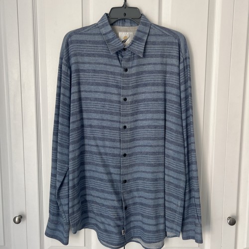 New Fundamental coast men long sleeve shirt Blue Stripped Large Cotton Linen BC - Picture 2 of 9
