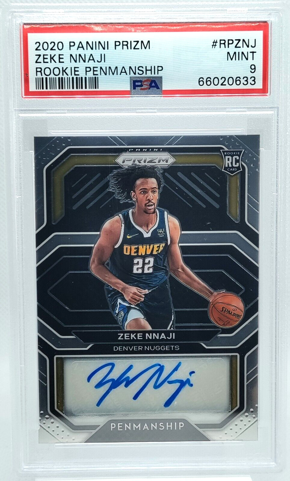 Zeke Nnaji ROOKIE PSA 9 Auto 2020-21 Prizm Penmanship Autograph RC Nuggets