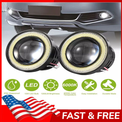 Set 3.5" Multimode Led Fog Light Projector Driving Lamp Cob Angel Eye Halo White