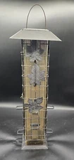Tall Skinny Bird Feeder Squirrel Proof Leaves Metal 18"