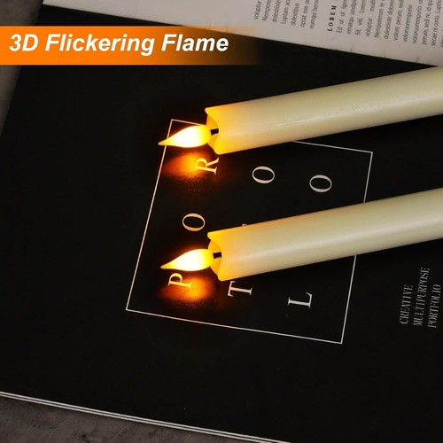 Set of 2 Homemory Real Wax Flameless Taper Candles -9.6" Ivory with Remote and T - Picture 3 of 9