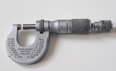 VINTAGE MOORE & WRIGHT Nr. 933, 0'' BIS 1/2'' MIKROMETER MIT SPEZIELLEM AMBOSS