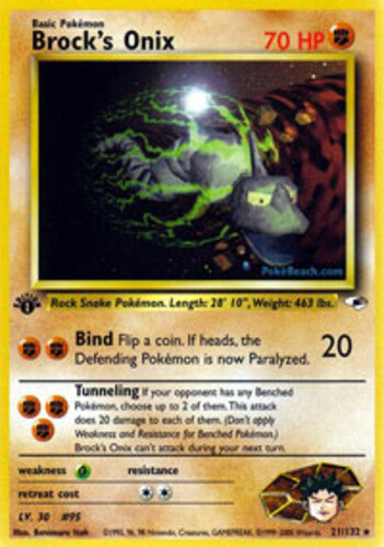 Moderate Play Brock's Onix 21/132 Rare 1st Edition Gym Heroes