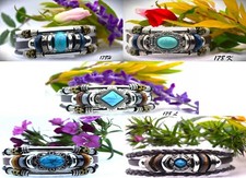 1pc Men's/Women's PU Turquoise Beaded Leather Bracelet Stainless Steel Buckle