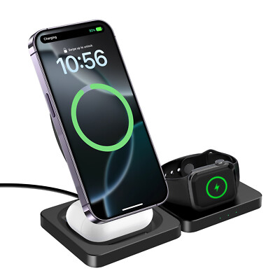 3in1 Foldable Magnetic Wireless Charger Station For Apple Watch 11 iPhone 17 16