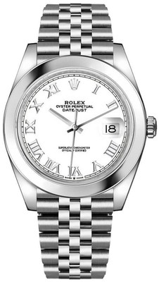Rolex Datejust 41mm White Roman Dial Date Automatic Luxury Jubilee Mens Watch