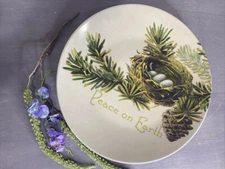 Pottery Barn Large 16" Holiday Serving Platter Peace On Earth Nest Pine Plate