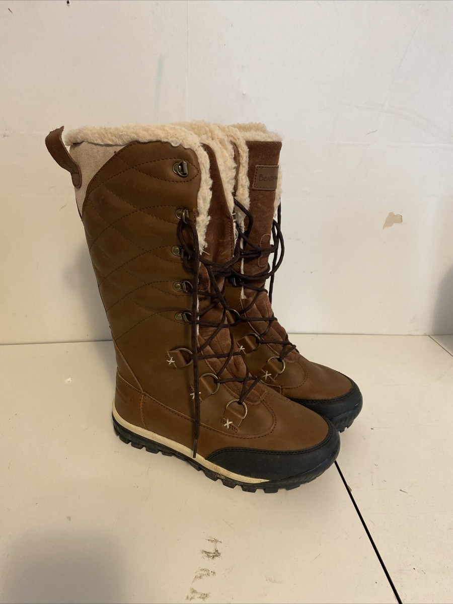 Bearpaw Isabella Size Brown Tan Lace Up Boots Sheepskin Wool Tall Knee  High