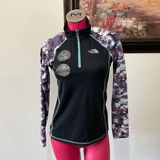 North Face G Pulse 1/4 Zip Pullover Shirt Black UPF 50 Reflective Thumb Holes Lg