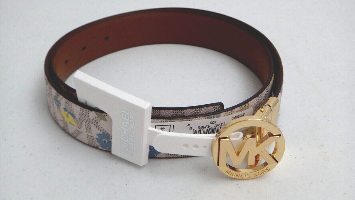 MICHAEL KORS Signature Floral Reversible Belt White Blue  display picture 3