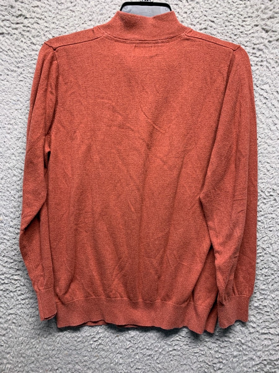 LL Bean Sweater Mens Orange Quarter Zip Large Long Sleeve Cashmere