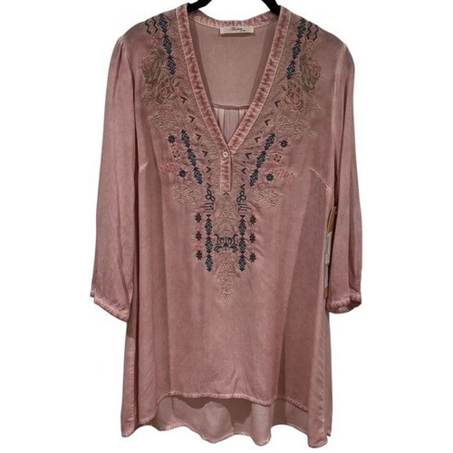 Blusa Boho Campesina Bordada Rosa Azul Rubor Andree by Unit Nueva Sin Etiquetas Talla M - Imagen 2 de 10
