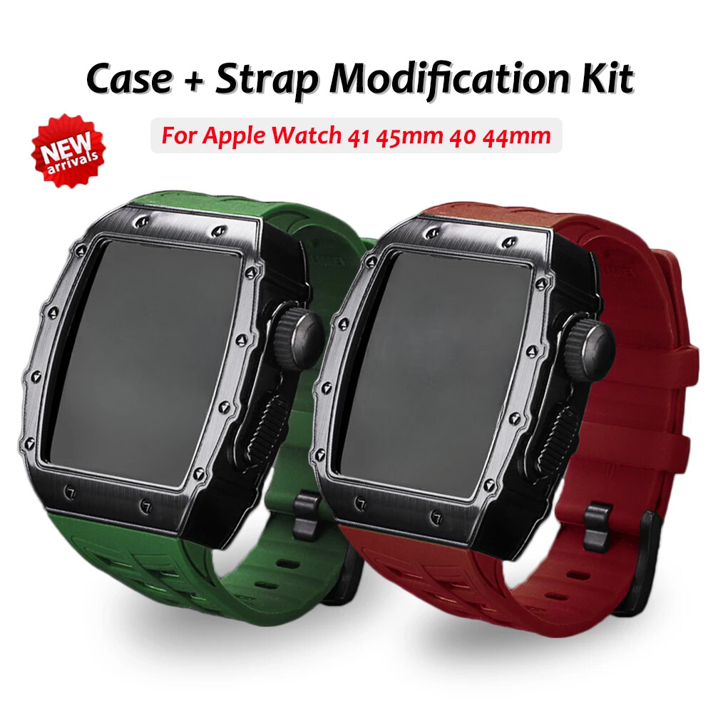Stainless Steel RM Mod Kit Case Strap for Apple Watch Cover Rubber  Band