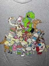 Nickelodeon Cartoon Shirt Mens XL Grey Short Sleeve Rugrats Hey Arnold Stimpy