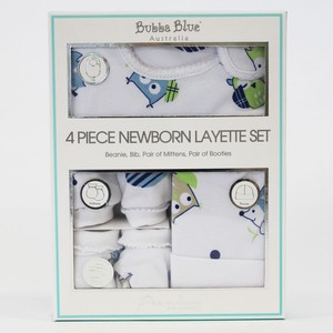 BUBBA BLUE Embroidered Baby Owl Boy 4 Piece Layette