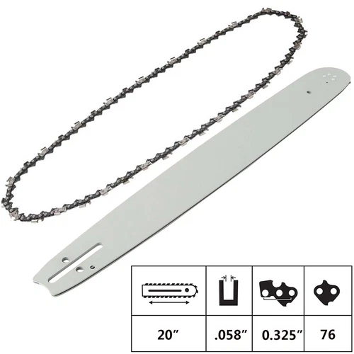 20" in Chainsaw Guide Bar & Chain Blade Set 76DL Drive Links .325" .058" Gauge