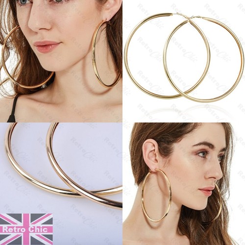 PENDIENTES GIGANTES 120mm ORO/SILV AROS LISOS aro grande tono metal moda Reino Unido | eBay