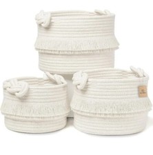 NaturalCozy 3-Piece Decorative Storage Basket Set   Cotton Rope Woven Baskets