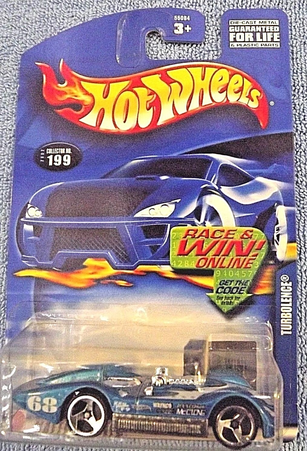2002 Hot Wheels Mainline/Collector  #199 TURBOLENCE Blue w/Chrome 3 Spokes