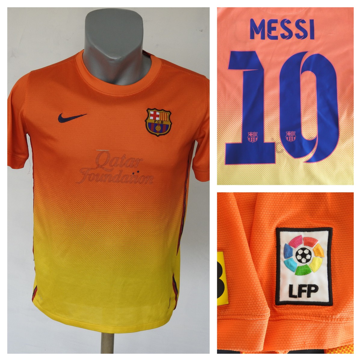 FC Barcelona 2012 Away Jersey #10 Messi Nike Orange Shirt Size