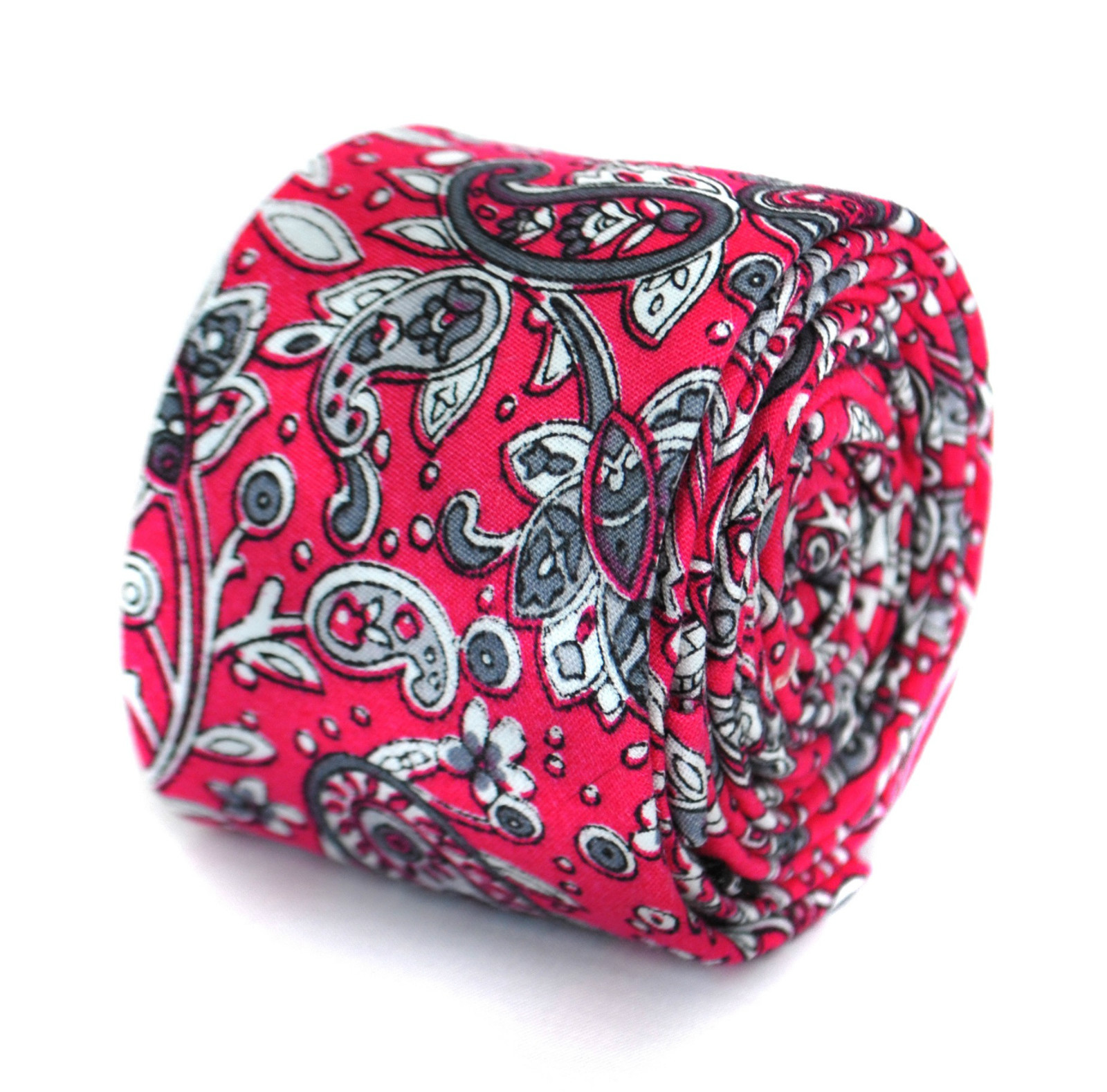 Designer Linen Funky Tie for Men - Hot Pink Paisley Floral by Frederick Thomas
