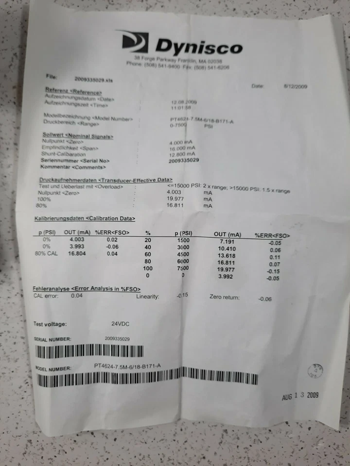 Dynisco PT4624-7.5m-6/18-b171-a - Image 3 of 4