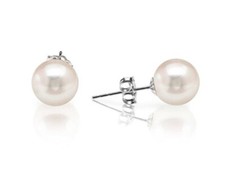 14K Solid White Gold Genuine White Pearl Stud Push Back Earrings All Sizes