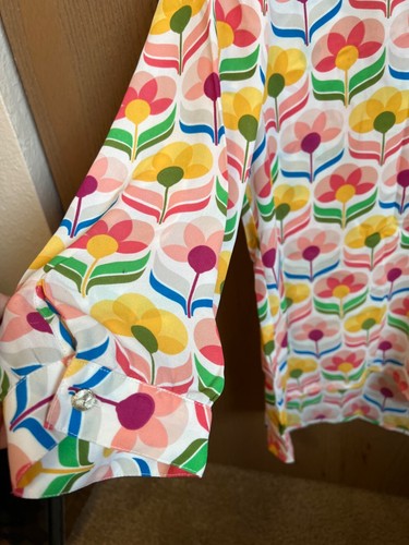 Blusa DownEast Rosa Amarillo Floral Retro Talla S - Imagen 3 de 5