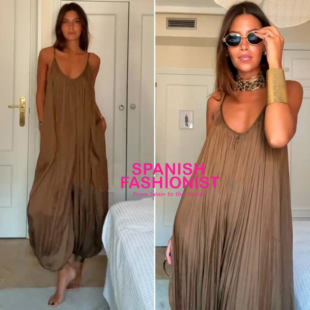 【ZARA】ZW COLLECTION PLEATED JUMPSUIT Tobacco 0034/042/705 ZARA WOMAN NWT SS25 TOBACCO ZW COLLECTION LONG PLEATED