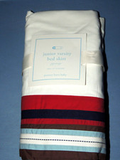POTTERY BARN KIDS JUNIOR VARSITY CRIB SKIRT DUST RUFFLE SPORTS RED BLUE BROWN