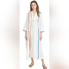 9seed 3/4 Sleeve Cotton Gauze Caftan in White Size M/L