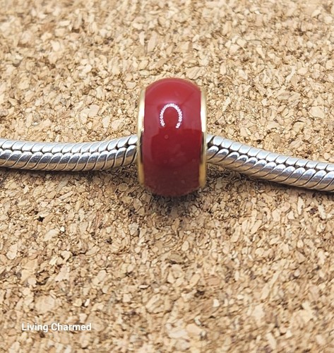 Authentic 18K Gold 925 Sterling Silver Red Spacer European Charm Bead - Picture 2 of 3
