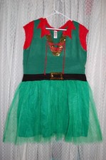 Womens CHRISTMAS ELF DRESS Green Red Sweater Fab TULLE SKIRT Sequins XL 16-18