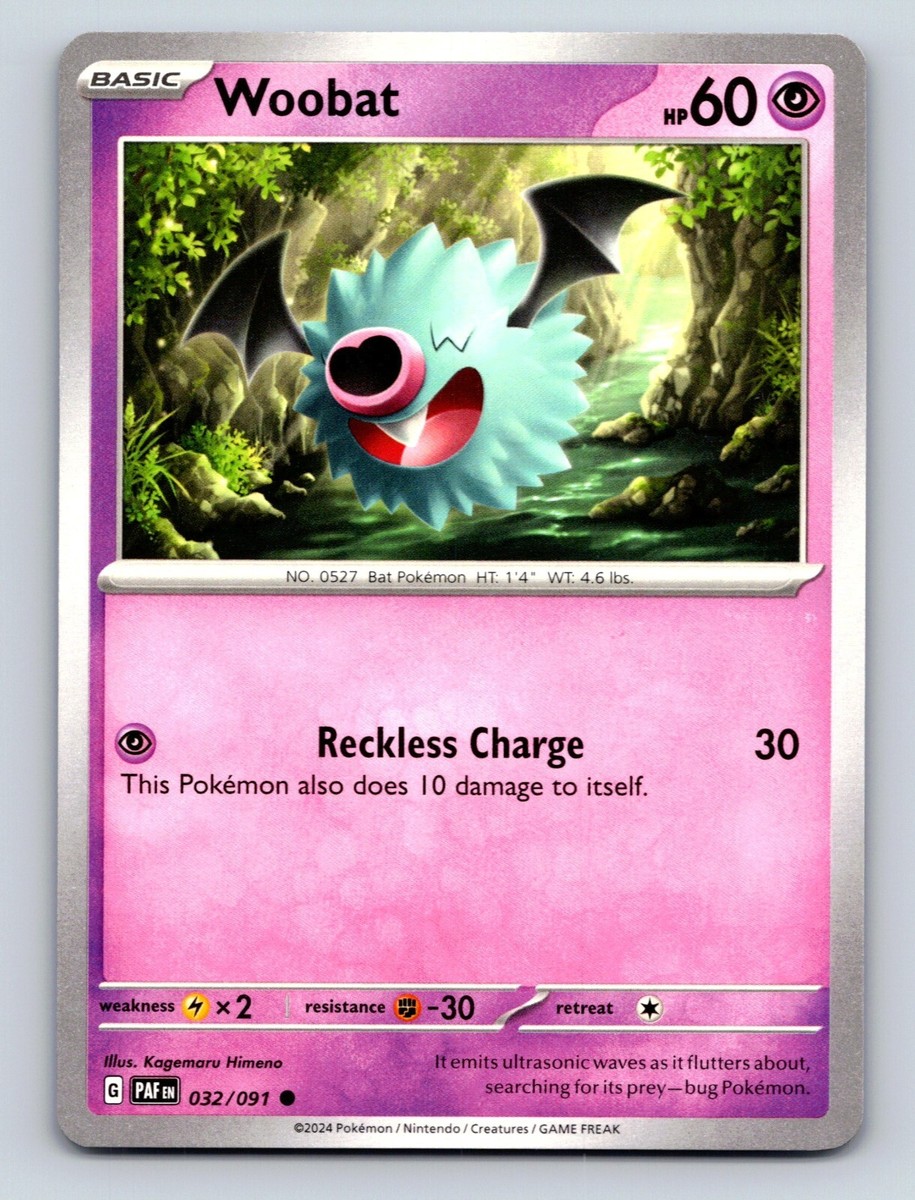 Woobat HP 60 Reckless Charge Attack Rarity Pink Vibrant Pokmon