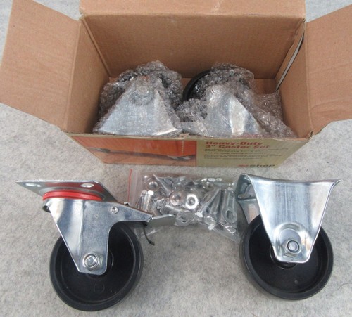 NIB 3" Heavy Duty 4 Caster Wheels with Hardware Rockler Woodworking Shop Basics