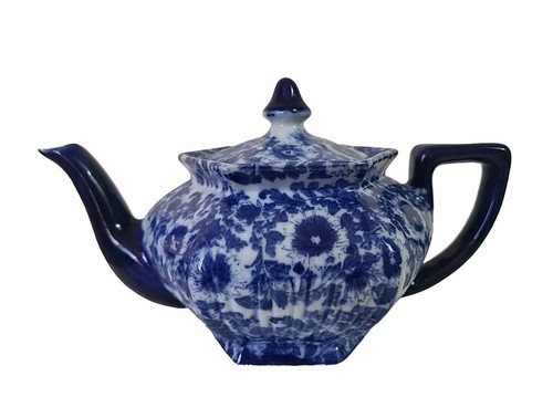 Victoria Ware Hexagonal Ironstone Teapot & Matching Sugar Bowl Blue Floral VGC - Picture 8 of 13