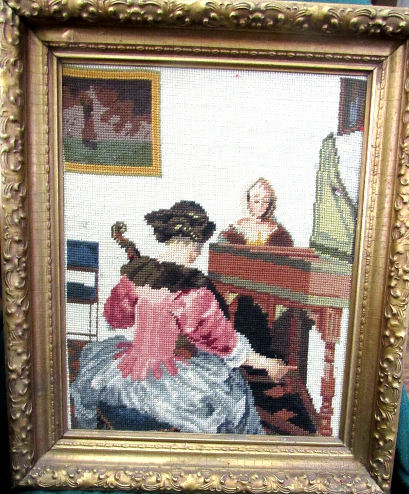 VINTAGE NEEDLE POINT BY SUZANNE POGET PHYLLIS CALDWELL CELLIST ANTIQUE FRAME - Image 3 of 3